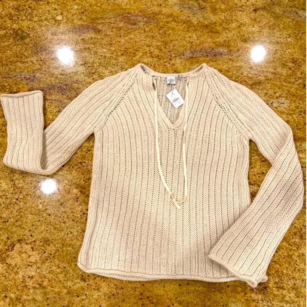 NWT🩷ANNE KLEIN CHALK V-NECK SWEATER WITH TIE SIZE SMALL